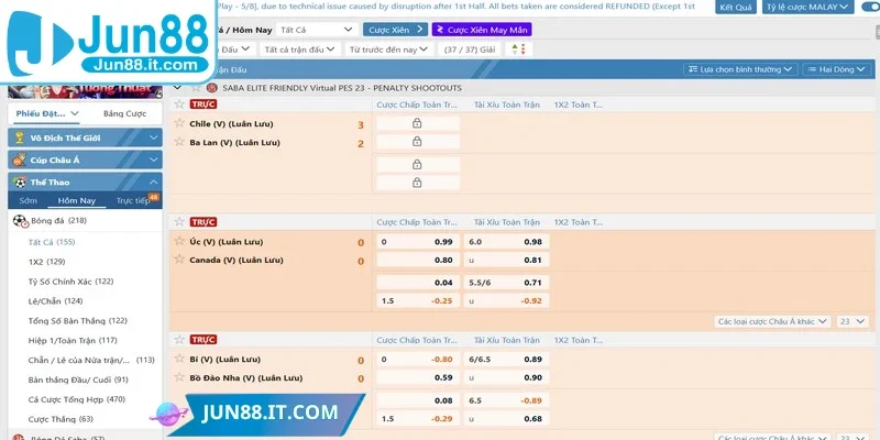  SBOBET được tích hợp trực tiếp trong sảnh thể thao tại Jun88
